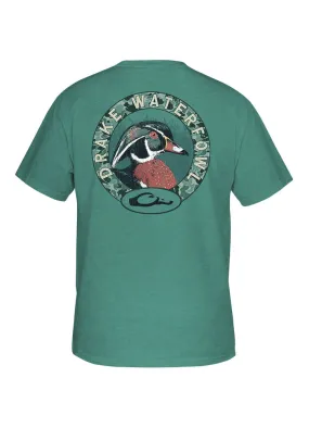 SS Wood Duck Circle Tee in Sea Blue Dark Heather by Drake