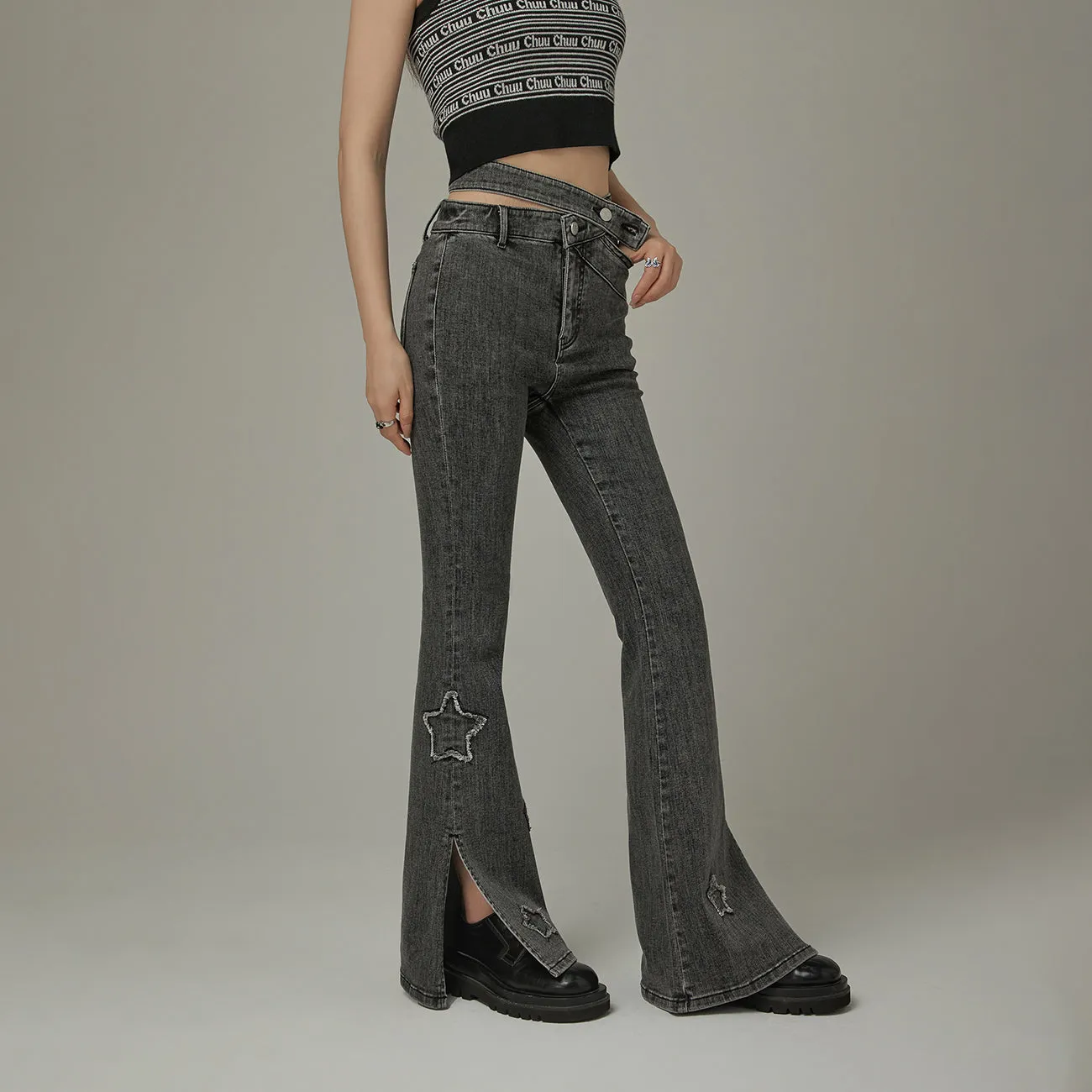 Star Slit Bootcut Denim Jeans