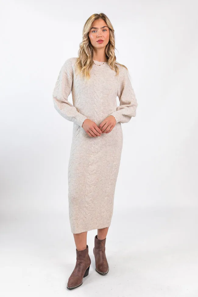 Stay On Your Mind Oatmeal Cable Knit Midi Dress