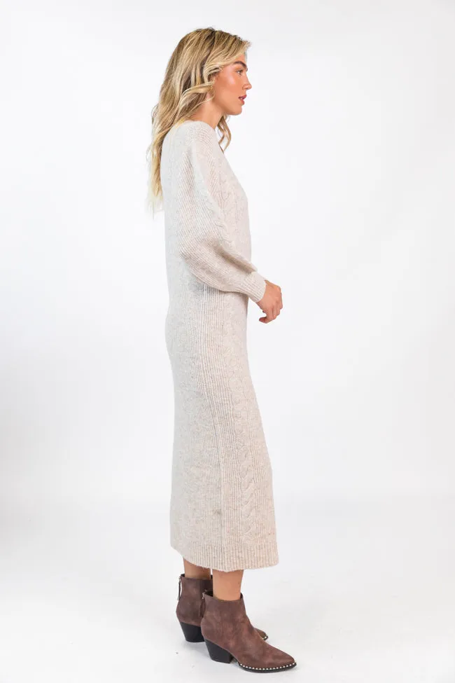 Stay On Your Mind Oatmeal Cable Knit Midi Dress