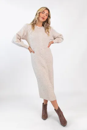 Stay On Your Mind Oatmeal Cable Knit Midi Dress