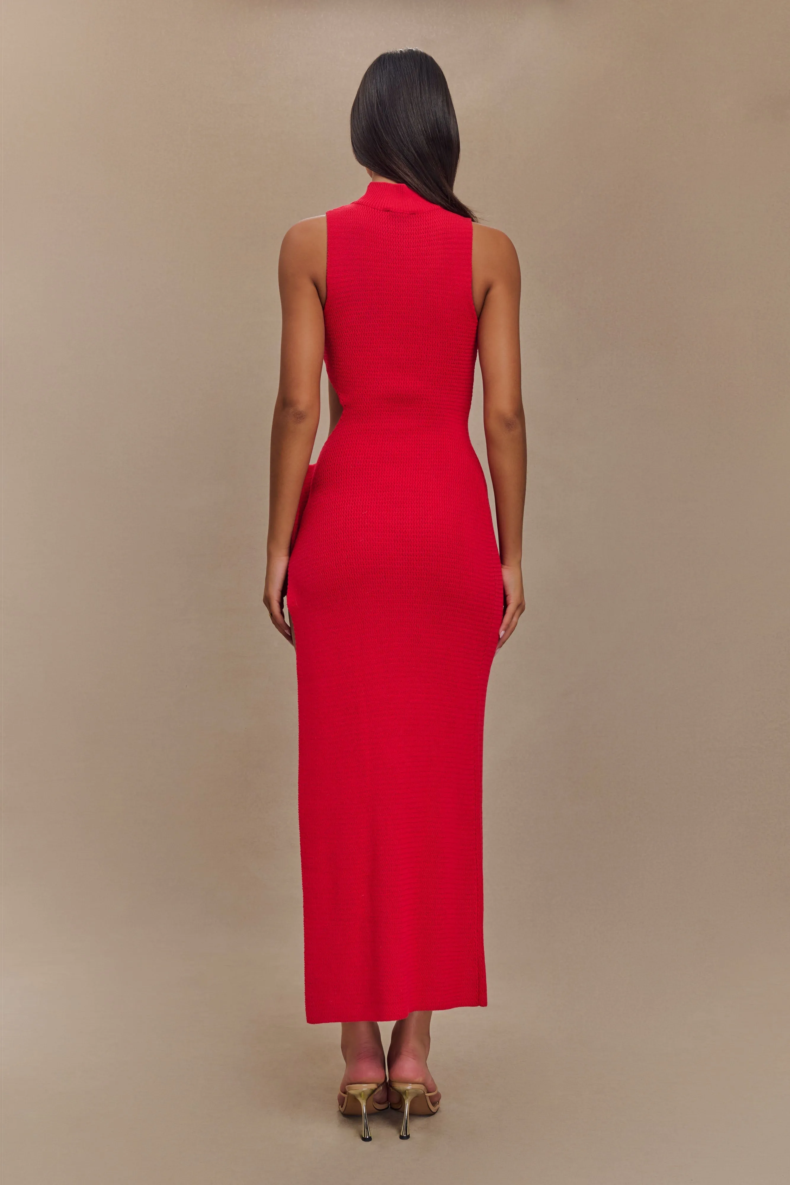 Stephanie Cut Out Knit Maxi Dress - Red