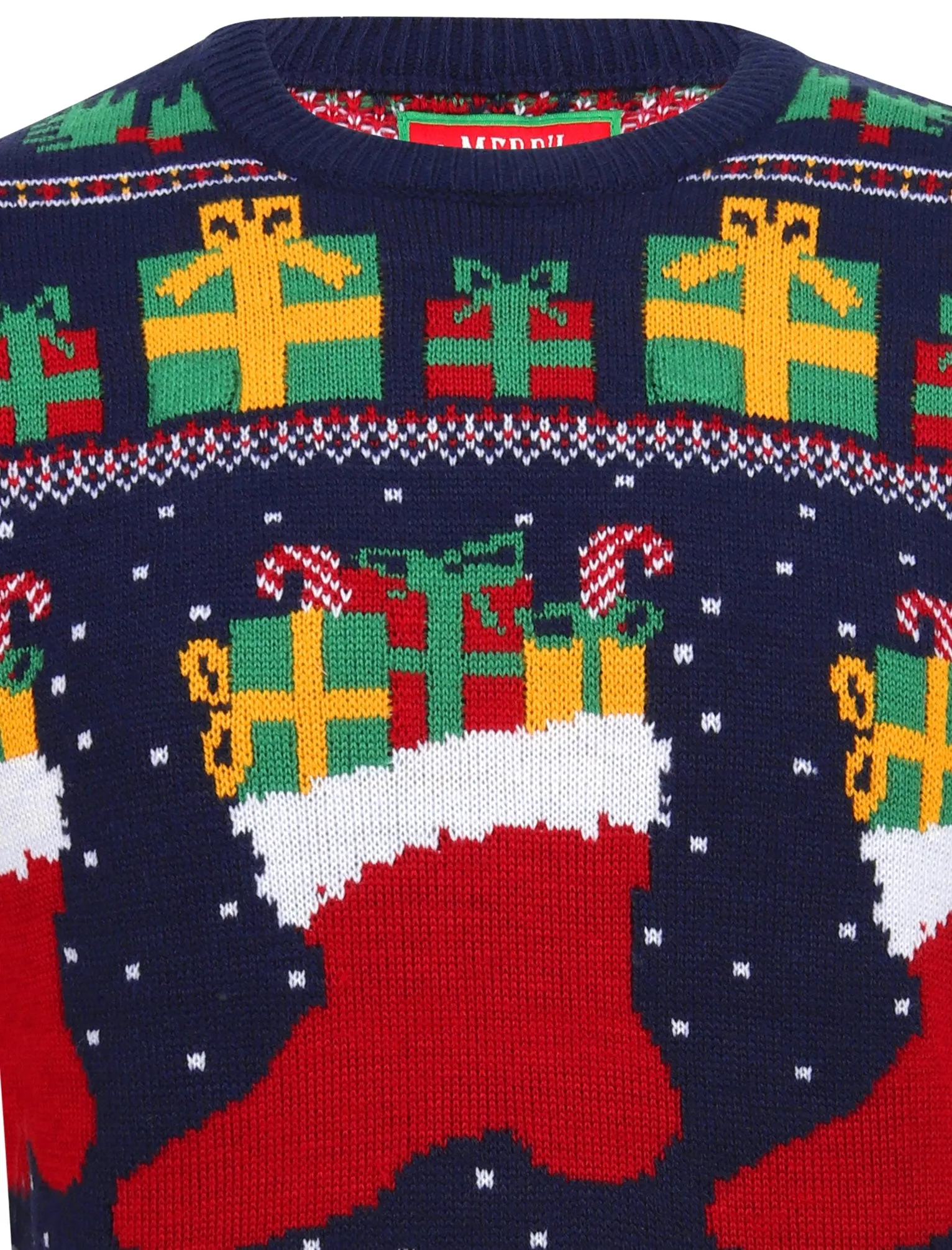 Stocking Wallpaper Print LED Light Up Novelty Christmas Jumper in Ink - Merry Christmas