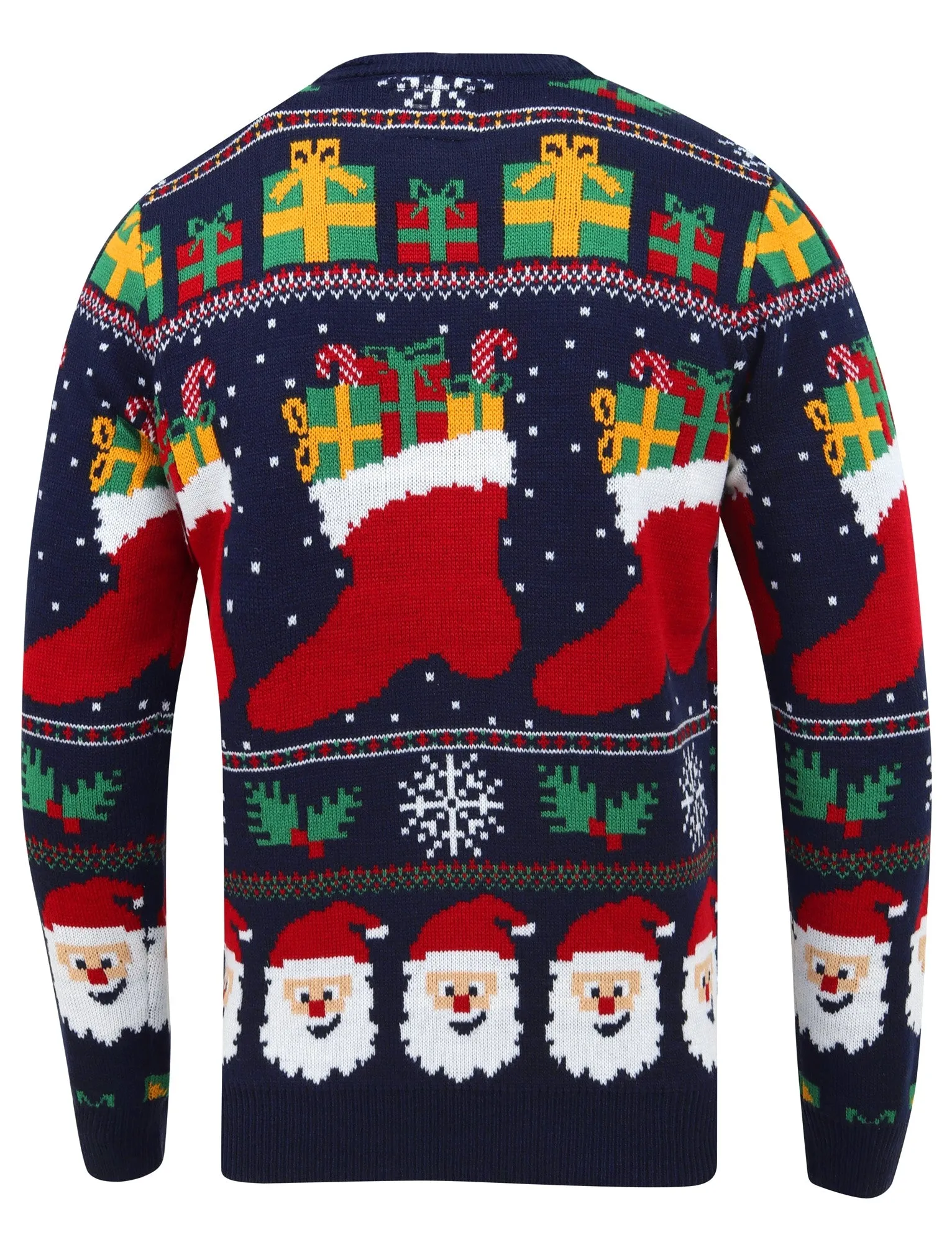 Stocking Wallpaper Print LED Light Up Novelty Christmas Jumper in Ink - Merry Christmas