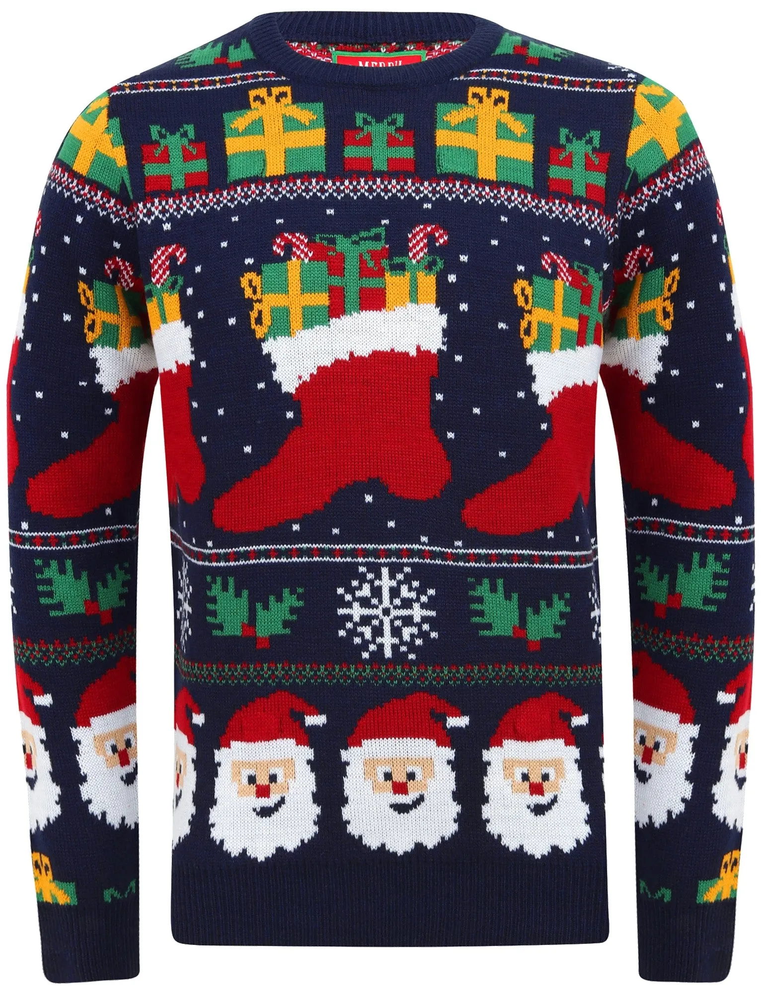 Stocking Wallpaper Print LED Light Up Novelty Christmas Jumper in Ink - Merry Christmas