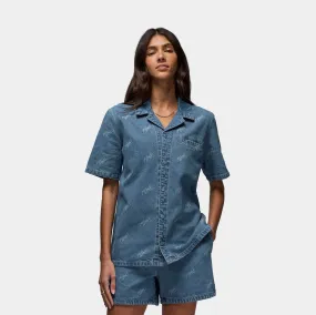 Stone Blue Woven Womens Short Sleeve Shirt (Blue)