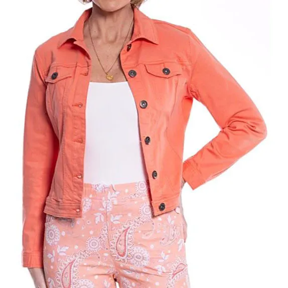 Stretch Cotton Jean Jacket - Coral