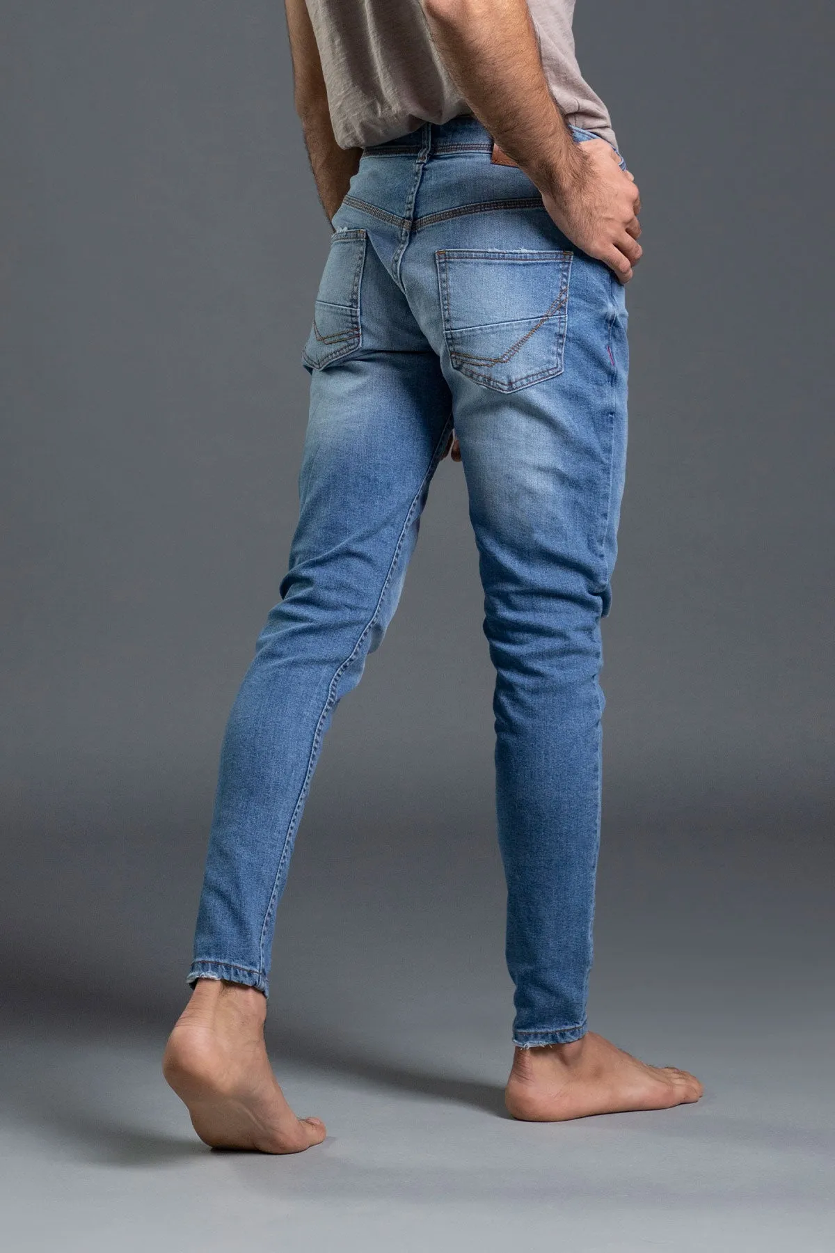 Stretchable Skinny With Grinding Jeans (Light Blue) ( Aphatus )