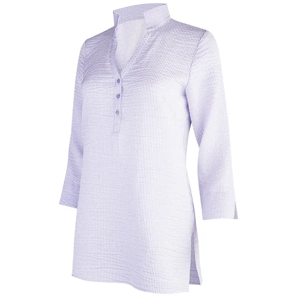 Stripe Polo Collar Tunic in Light Lavender