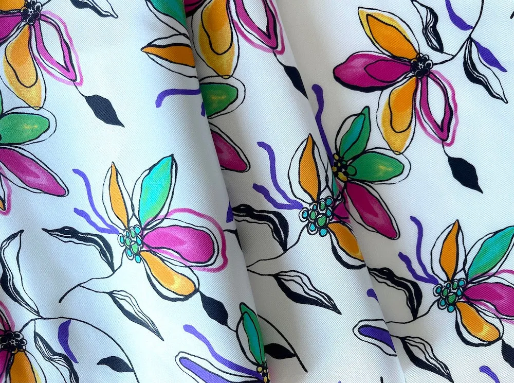 Summery Bright Fleur Toss Silk Twill (Made in Italy)