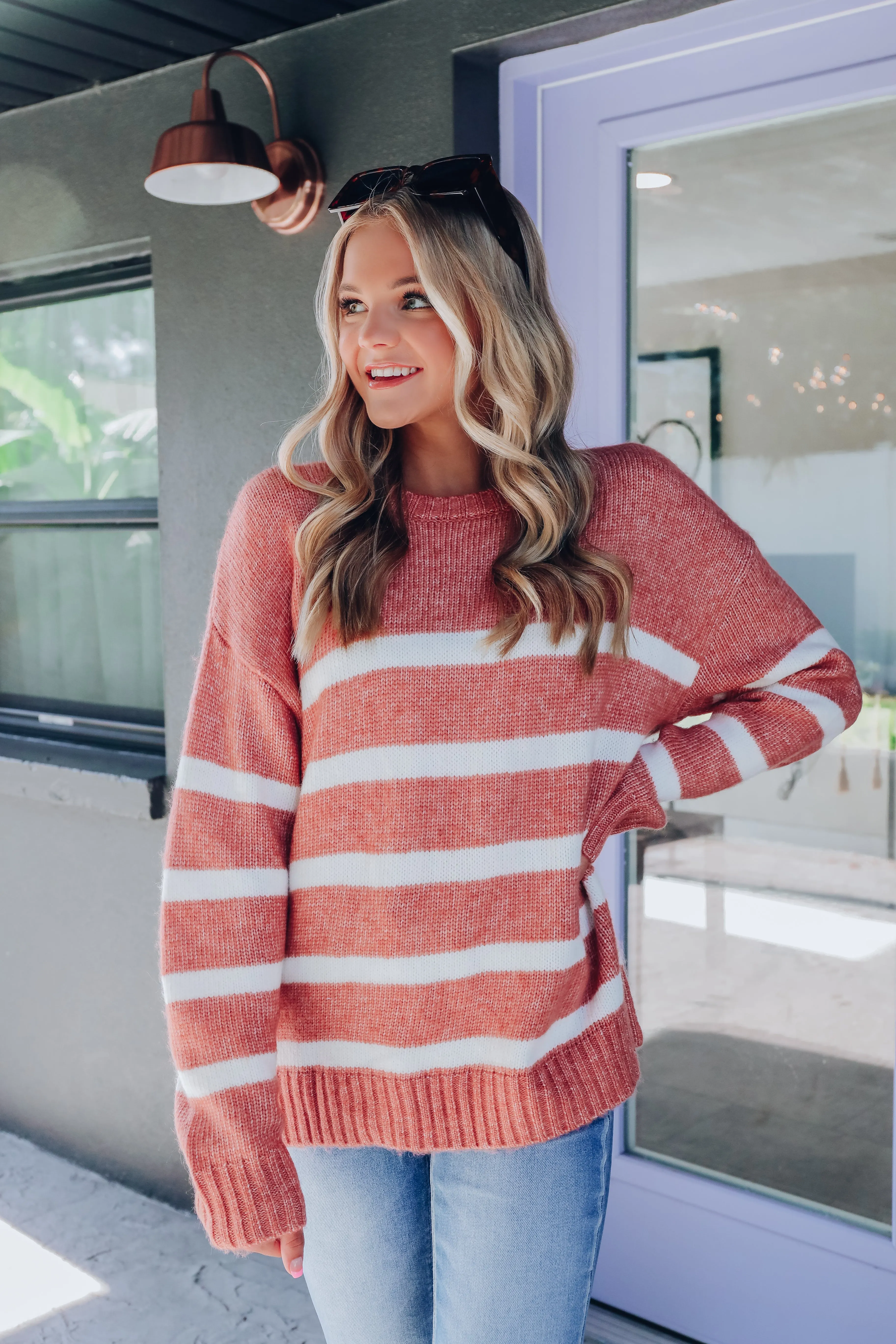 Sumner Cozy Striped Knit Sweater - Terracotta/Ivory