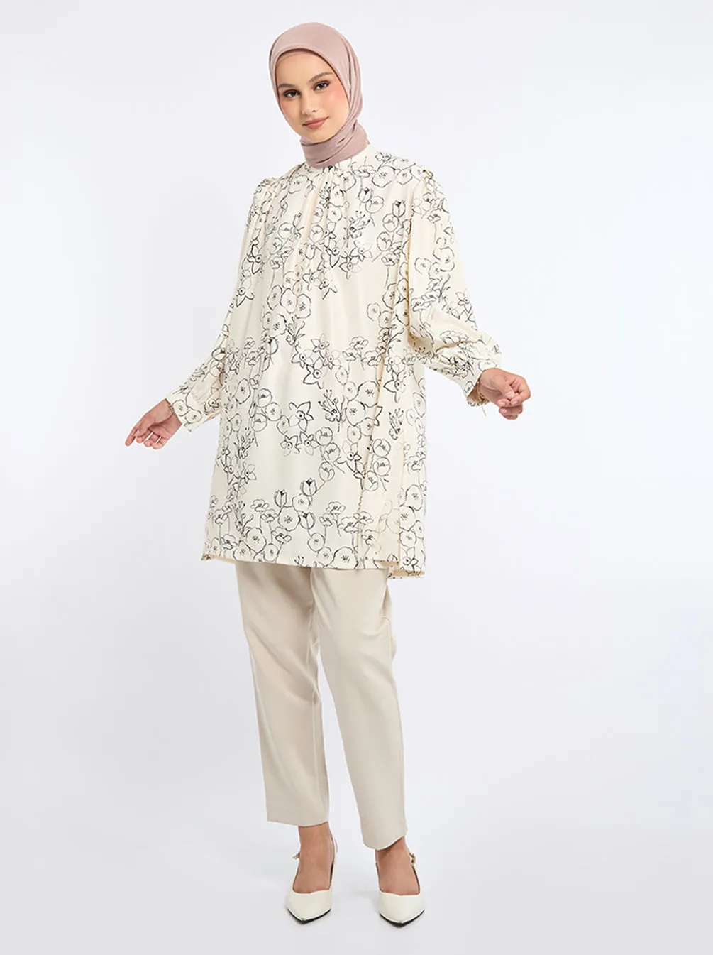 SURI GATHERED NECK TUNIC IVORY