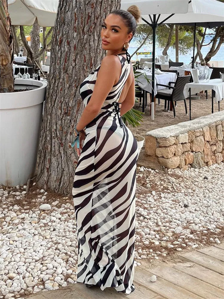 TastyHottie - Vicki Zebra Print Beach Maxi Dress