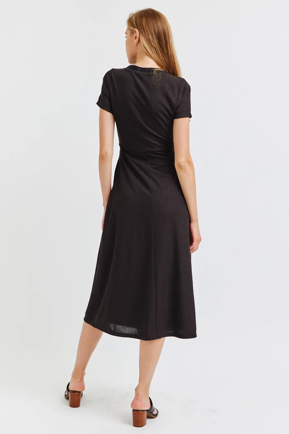 The Maria Short Sleeve Rib Dress Black