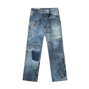 Thesupermade Street Hip-Hop Deconstructed Print Jeans