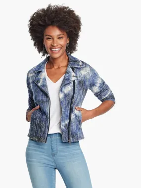 Tie Dye Biker Jacket in Indigo Multi