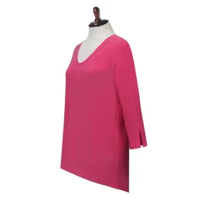 Valentina Signa Solid V Neck Hi-Low Top in Fuchsia - 15296-FSH - Sizes XL & 1X Only!