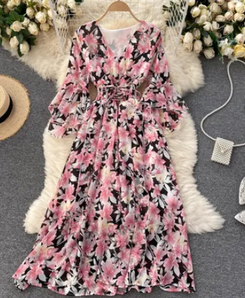 Vintage Boho Floral Dress, Romantic Bohemian Summer Dress For Women