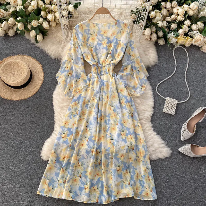 Vintage Boho Floral Dress, Romantic Bohemian Summer Dress For Women