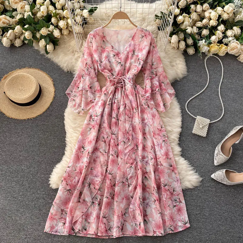 Vintage Boho Floral Dress, Romantic Bohemian Summer Dress For Women