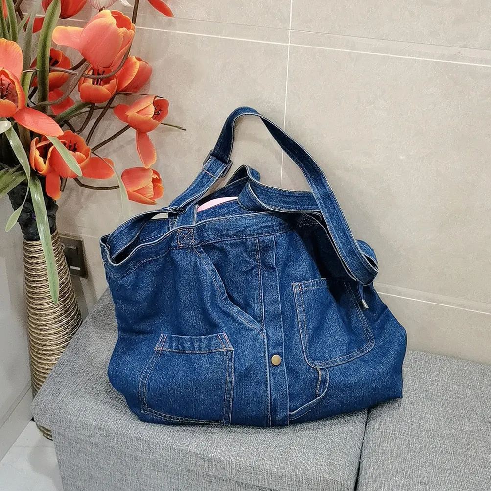 Wenkouban  Denim Shoulder Bags for Women Casual Jeans Handbags Designer Large Shopping Bags Fashion Tote