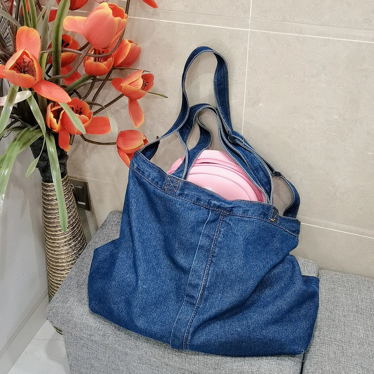 Wenkouban  Denim Shoulder Bags for Women Casual Jeans Handbags Designer Large Shopping Bags Fashion Tote