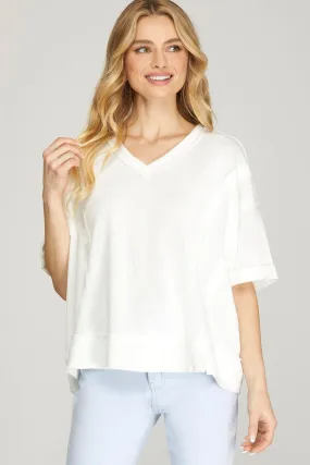 White V Neck Knit Top