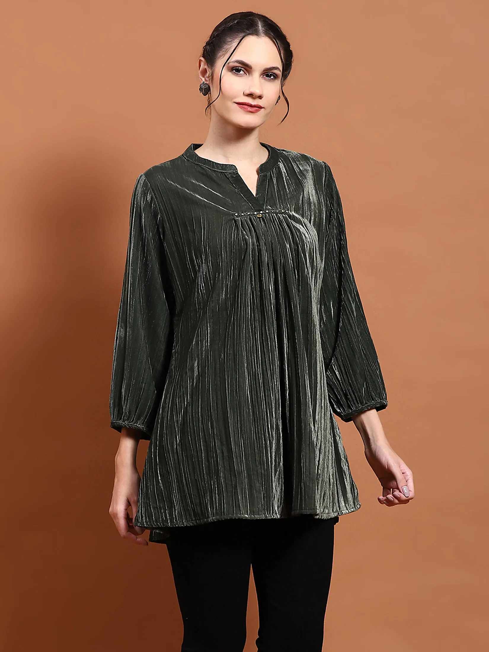 Winter Women Olive Solid Tunic