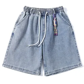 WLS Solid Color Lanyard Retro Denim Shorts