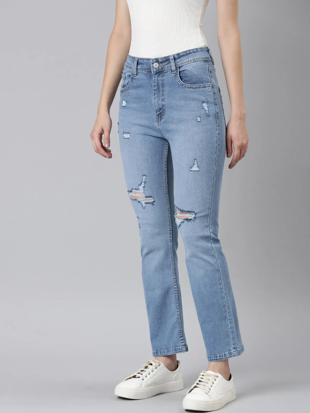 Women Blue Solid Flared Denim Jeans