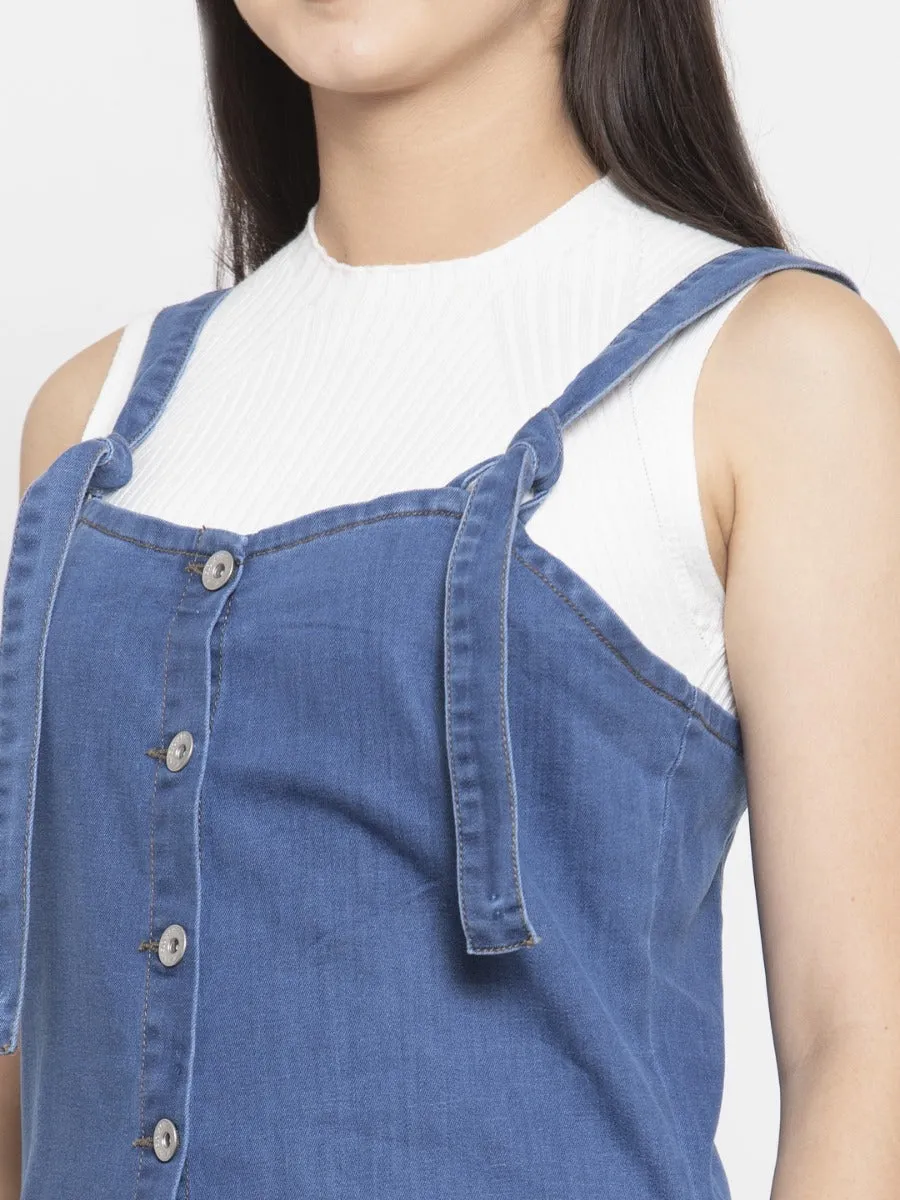 Women Dyed Blue Pinafore Dress