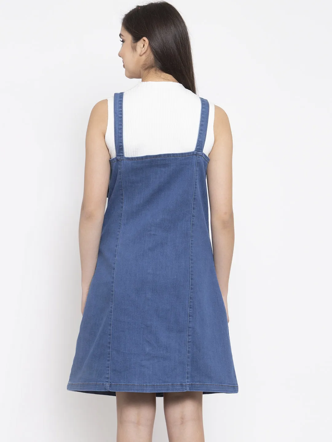 Women Dyed Blue Pinafore Dress