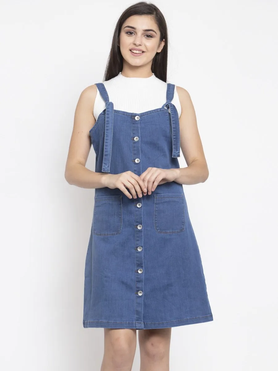 Women Dyed Blue Pinafore Dress