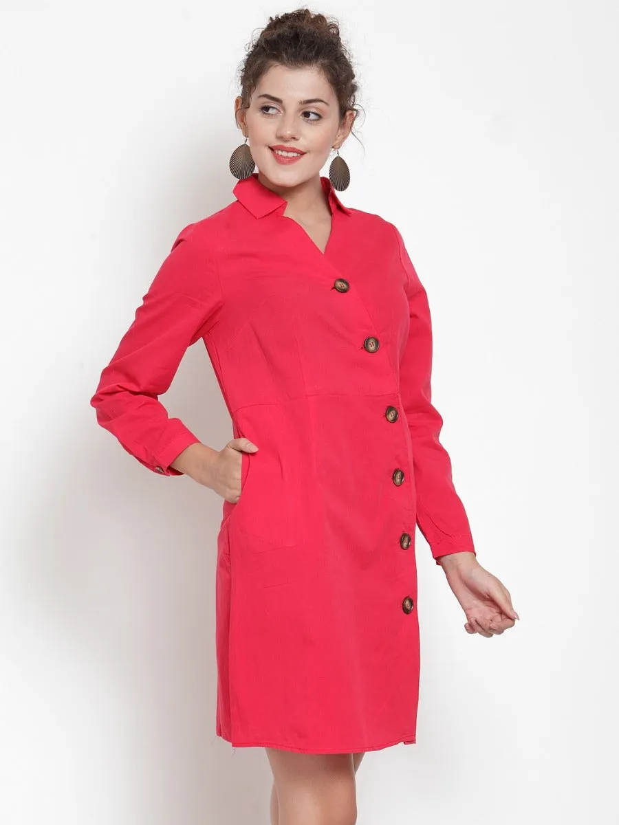 Women Straight Fit Red Collared Tunic