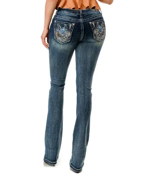 Women's Embroidered Sunset Horseshoe Boot Cut Jeans