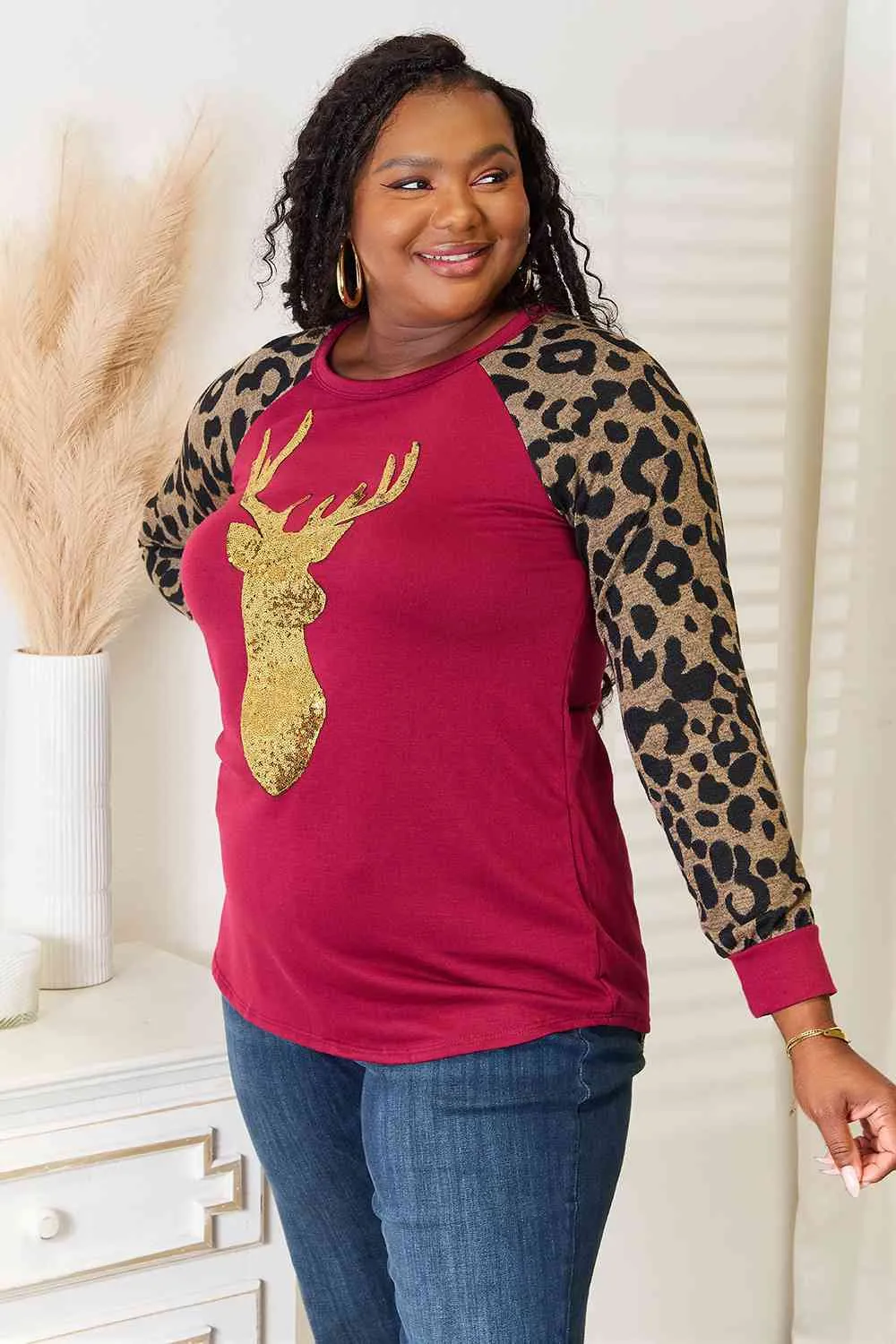 Women's Heimish Full Size Animal Print Reindeer Top