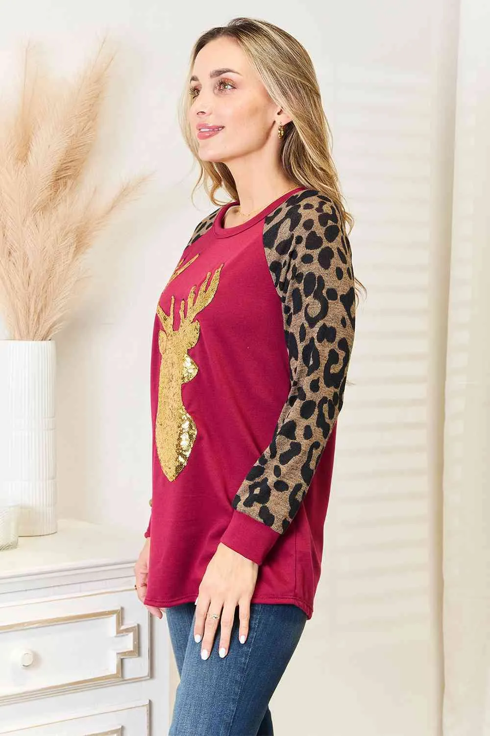 Women's Heimish Full Size Animal Print Reindeer Top