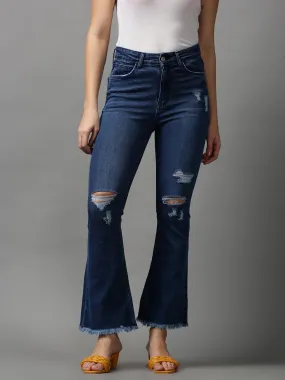 Women's Navy Blue Solid Bootcut Denim Jeans