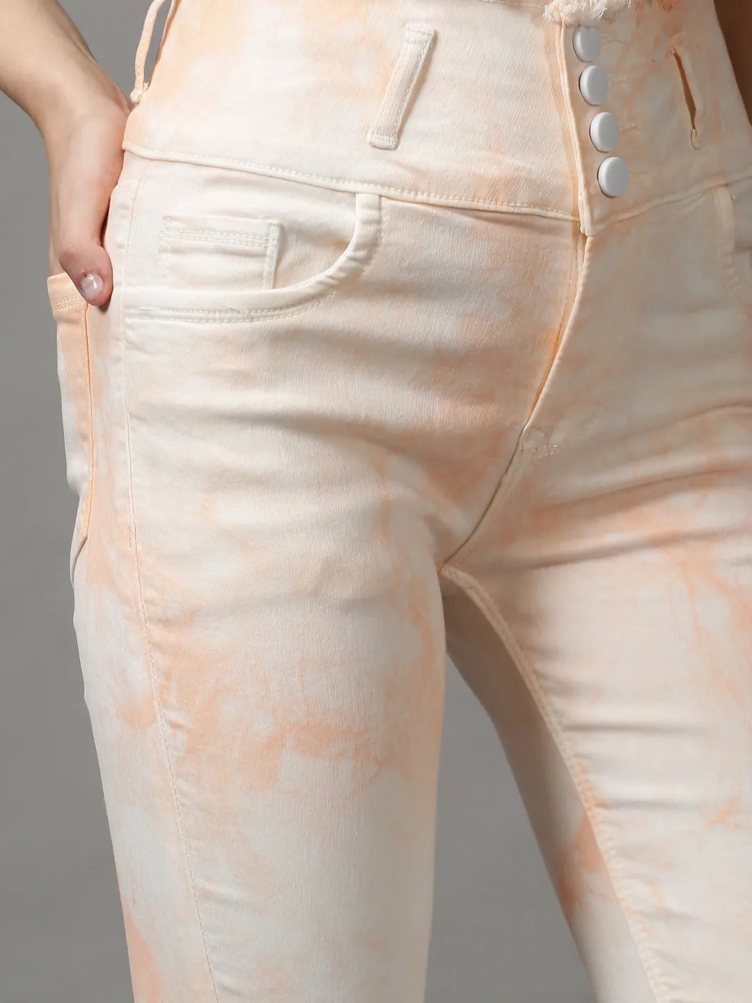 Women's Peach Solid Skinny Fit Denim Jeans