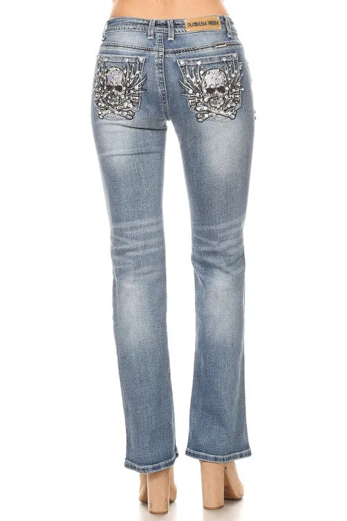 Women's Rhinestone Bling Skull jeans 4037