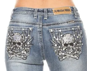 Women's Rhinestone Bling Skull jeans 4037