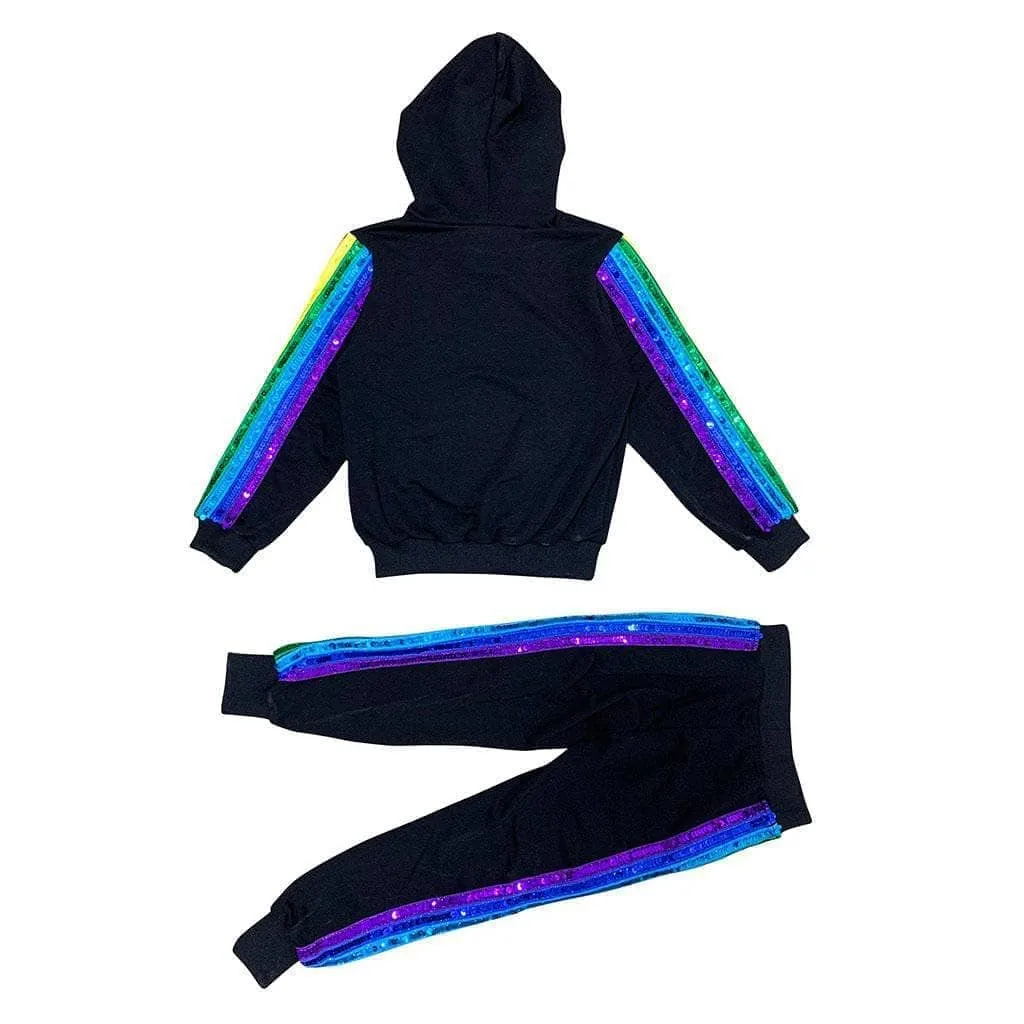 Women's Sequin Rainbow Hoodie Track Set