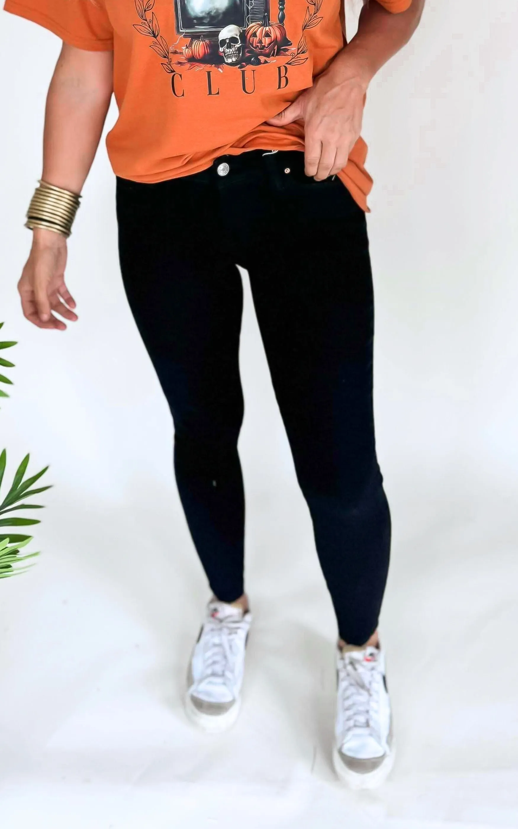 YMI's Sustainable WannaBettaButt Black Mid-Rise Skinny Denim Jean - Final Sale